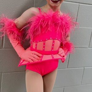 Hot Pink Feather Trim Dance Costume for Kids